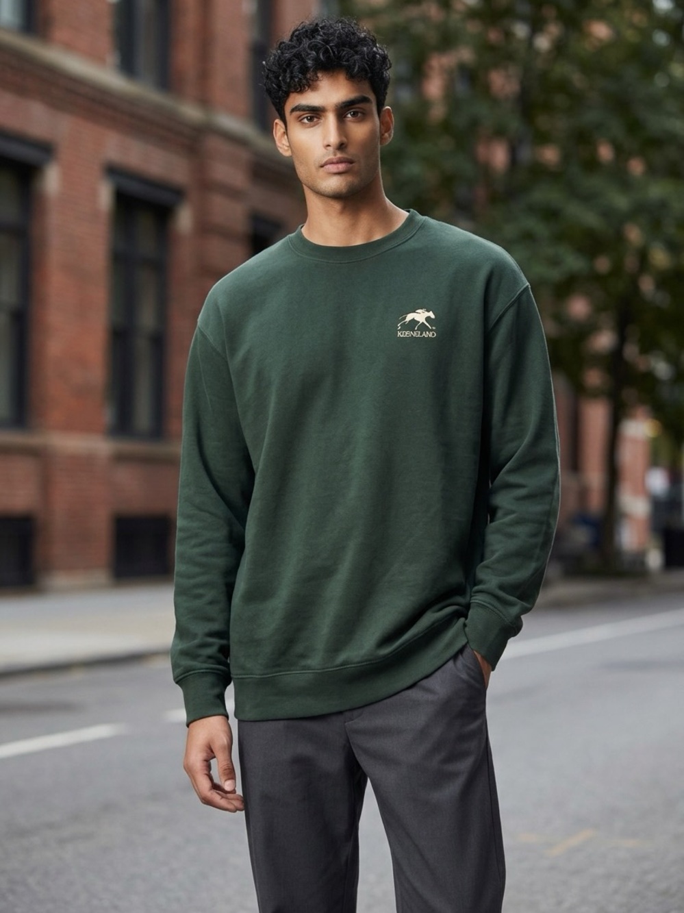 Keeneland Horse Racing Men's Dark Green Crewneck Sweatshirt Vintage